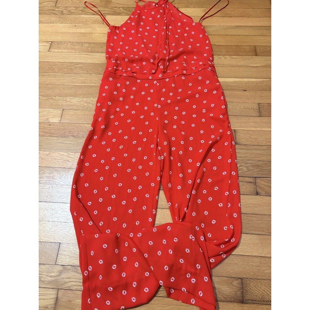 Diane Von Furstenberg Size 2 Floral Red Crossover Jumpsuit